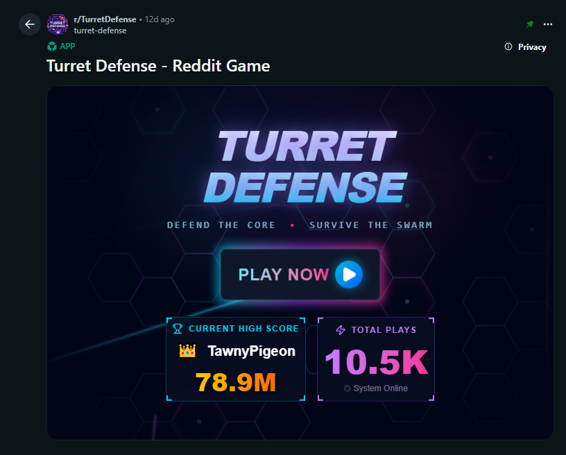 Turret Defense Reddit Game